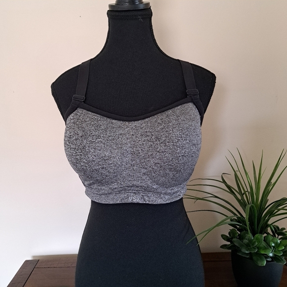 Victoria' Secret Sports Bra 36DD Grey Black Bra Activewear Strappy Gym VSX - Picture 2 of 15